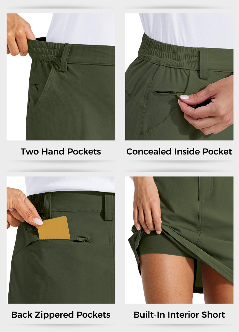 Willit Women's Skorts Golf Casual Skort Skirts UPF 50+ Quick Dry Zip Pockets Outdoor Hiking Dark Green M - Image 5